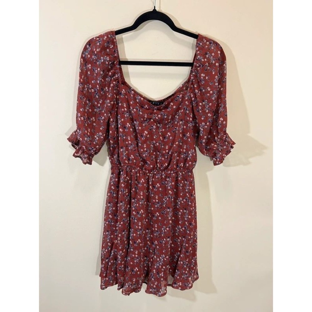 Trixxi Mini Dress S Rust Red Excellent Ditsy Floral Ruffled Sleeve